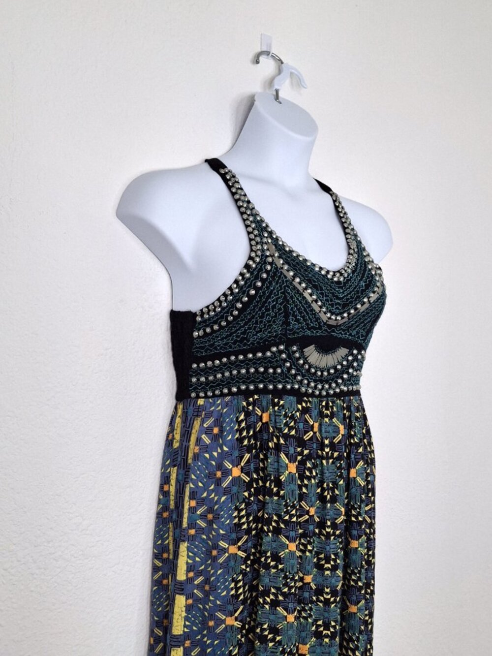 Angie Maxi Dress Sz L Embroidered Beaded Gypsy Boho Festival Hippie 90s Y2K - Picture 6 of 16